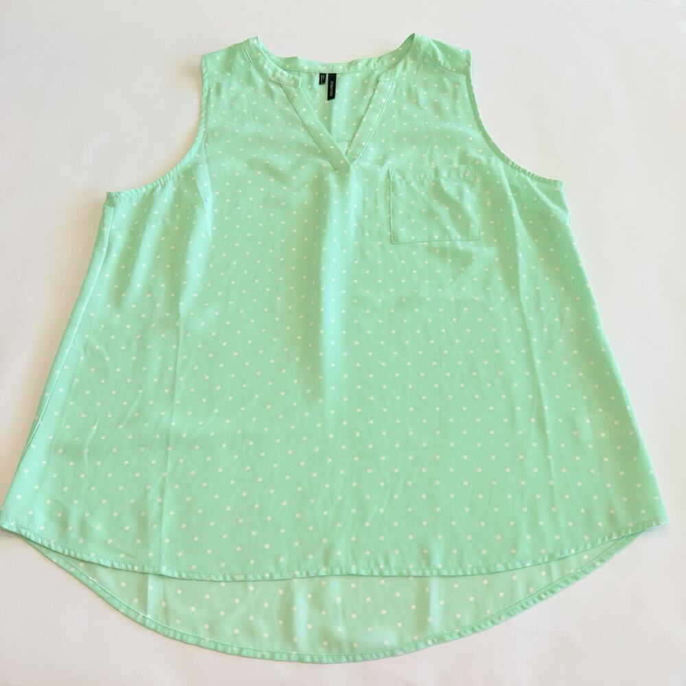 Maurice’s Women’s Sleeveless Blouse With Pocket Mint Green Whit Polka Dot Large